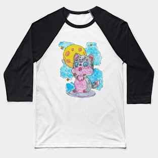 Cute Kawaii Howling Wolf Full Moon Weathered Embroidery Texture 2 Baseball T-Shirt